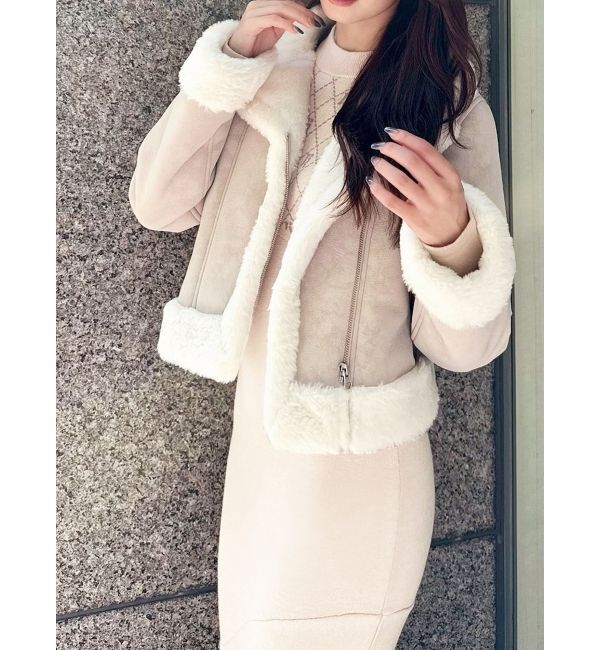 RESEXXY「ヴィンテージライクフェイクファーブルゾン」|ブルゾン・スタジャン|ベージュ