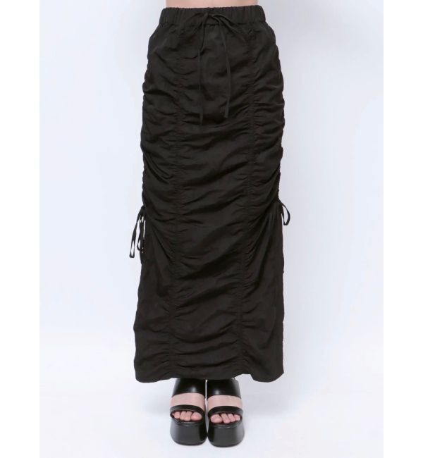 EMODA「サイドドローストリングナイロンスカート」|スカート|ブラック