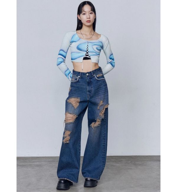 EMODA「フロントレースアップフィットニット」|ニット・セーター|