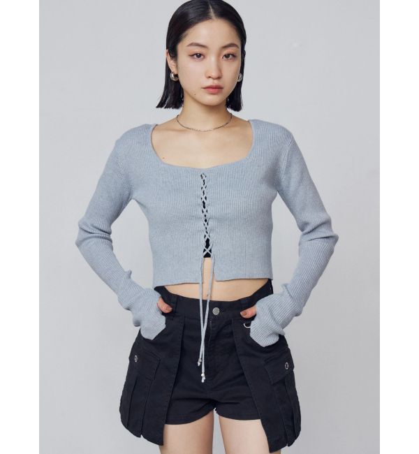 EMODA「フロントレースアップフィットニット」|ニット・セーター|グレー