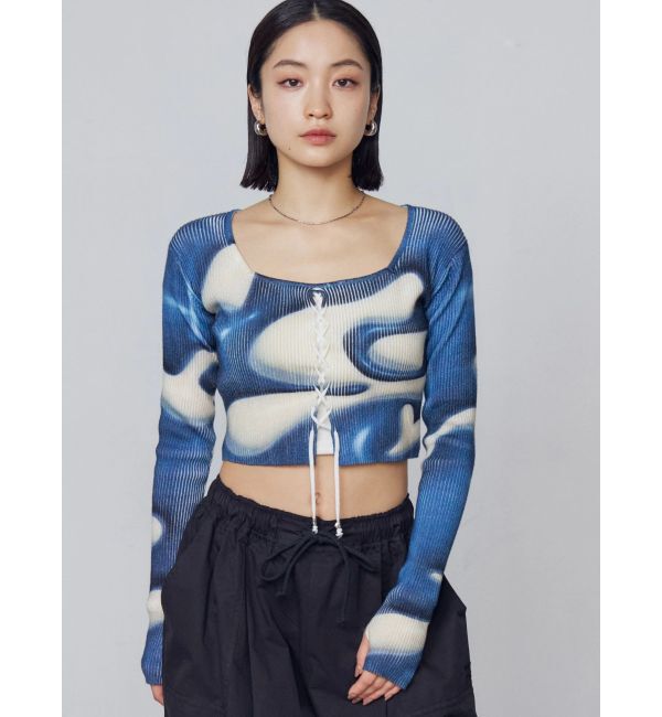 EMODA「フロントレースアップフィットニット」|ニット・セーター|ネイビー