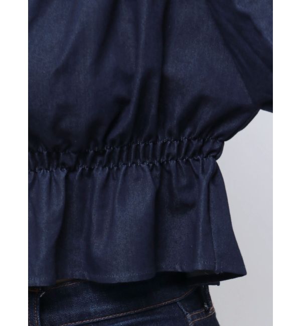 MERCURYDUO「デニム2WAYオフショル五分袖シャーリングブラウス」|シャツ・ブラウス|