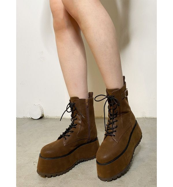 MURUA「プラットフォームレースアップブーツ」|ロングブーツ|ブラウン