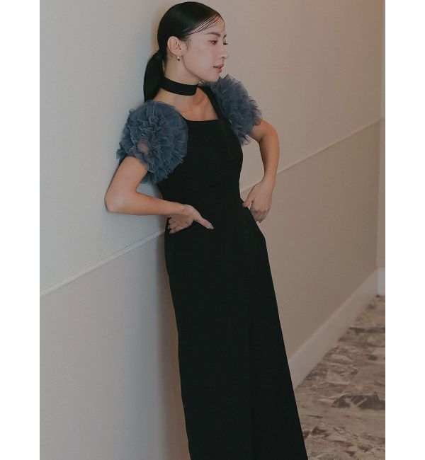 LAGUNAMOON「【ソンイさんコラボ】LADYチュールショルダーパンツドレス」|ドレス|ブラック