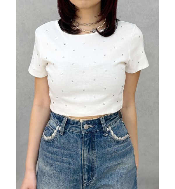 EVRIS「ラインストーンコンパクトＴシャツ」|Tシャツ・カットソー|ホワイト