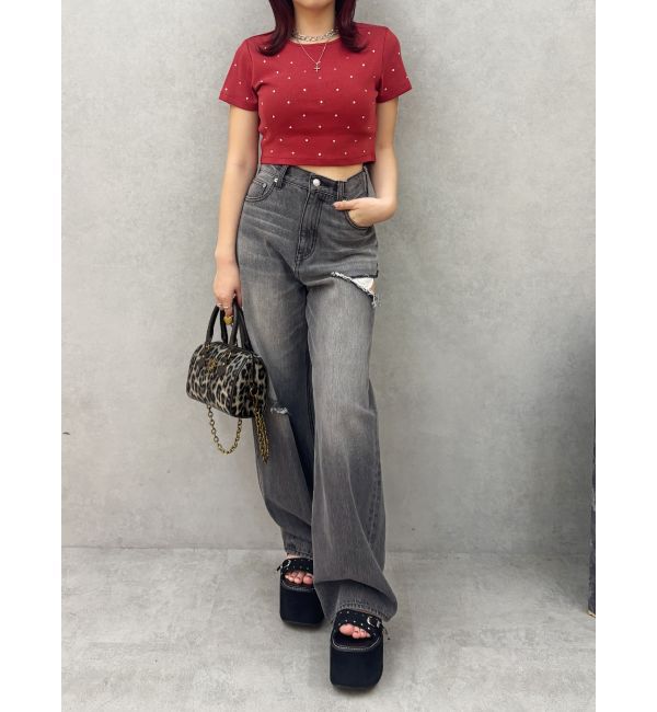 EVRIS「ラインストーンコンパクトＴシャツ」|Tシャツ・カットソー|