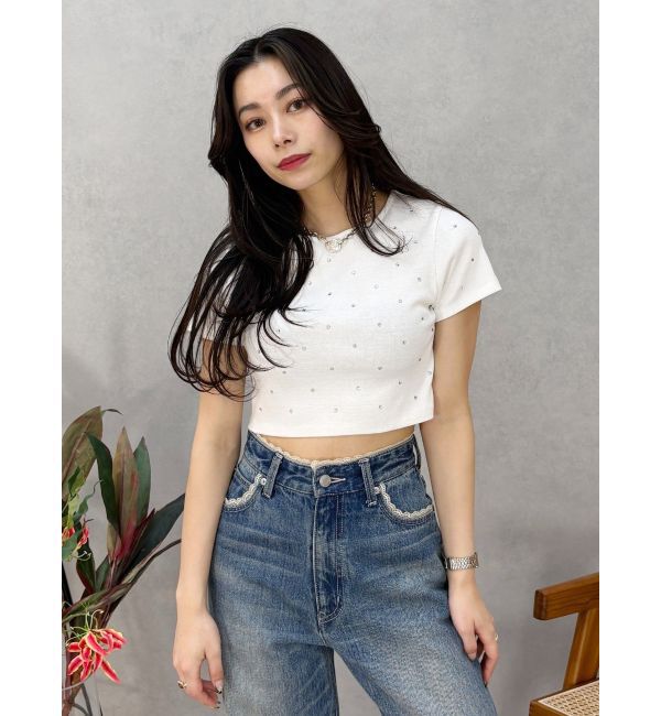 EVRIS「ラインストーンコンパクトＴシャツ」|Tシャツ・カットソー|