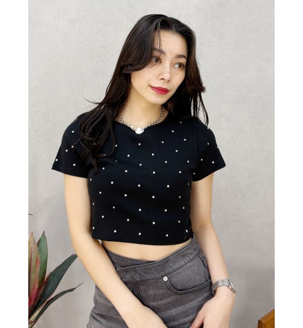 EVRIS「ラインストーンコンパクトＴシャツ」|Tシャツ・カットソー|