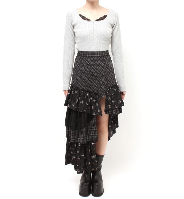 EVRIS「ミックスドッキングアシンメトリースカート」|スカート|