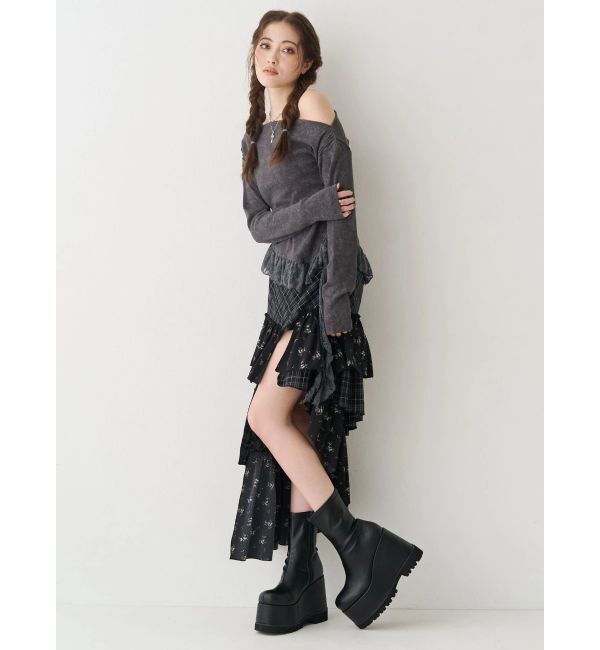 EVRIS「ミックスドッキングアシンメトリースカート」|スカート|