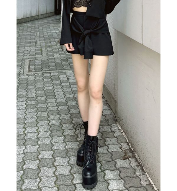 GYDA「ウエストデザインスカートライクショートパンツ【SETUP着用可】」|スカート|ブラック