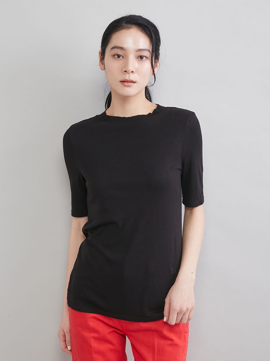 Mila Owen「ウールテンセルハーフスリーブシアーＴ」|Tシャツ・カットソー|BLK