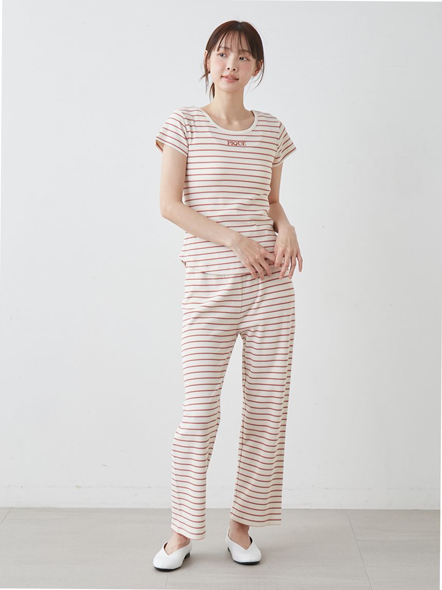 gelato pique「【接触冷感】ワッフルボーダーロングパンツ」|ルームウェア|