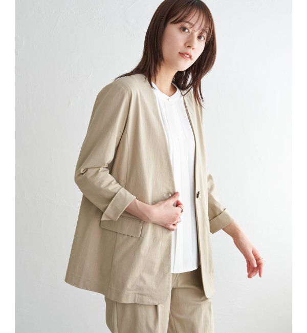 IKKA LOUNGE「GOKU楽ワークノーカラージャケット」|その他|ベージュ