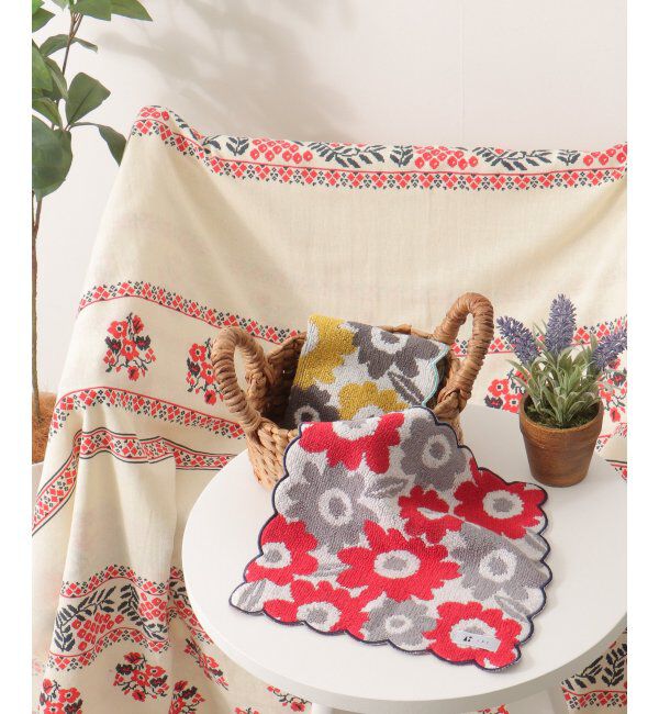 Lbc with Life「花柄スカラップハンカチタオル」|タオル|レッド