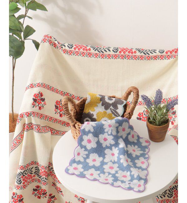 Lbc with Life「花柄スカラップハンカチタオル」|タオル|ライトブルー