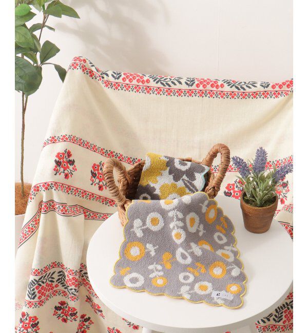 Lbc with Life「花柄スカラップハンカチタオル」|タオル|グレージュ