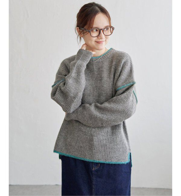Lbc with Life「ステッチ配色畦ラインニットプルオーバー」|カーディガン|