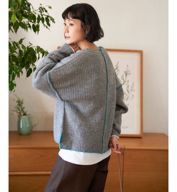 Lbc with Life「ステッチ配色畦ラインニットプルオーバー」|カーディガン|