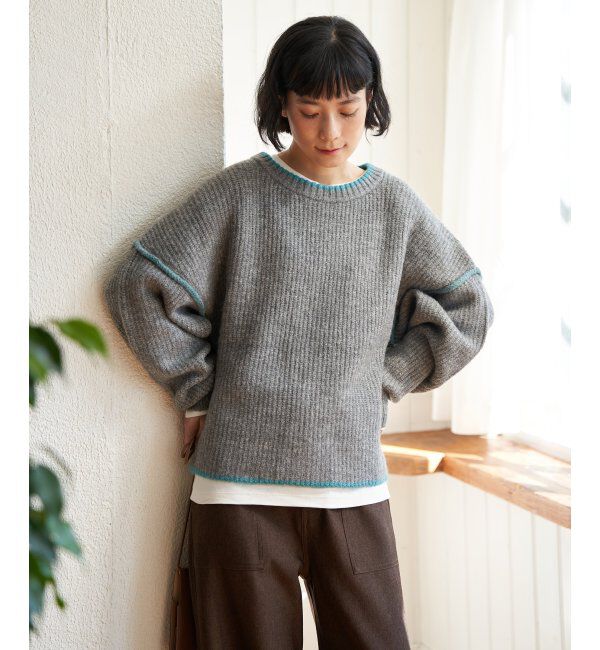 Lbc with Life「ステッチ配色畦ラインニットプルオーバー」|カーディガン|