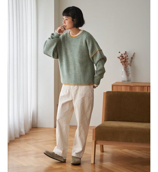 Lbc with Life「ステッチ配色畦ラインニットプルオーバー」|カーディガン|