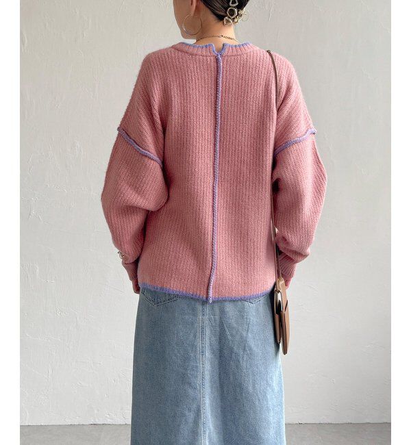 Lbc with Life「ステッチ配色畦ラインニットプルオーバー」|カーディガン|ピンク