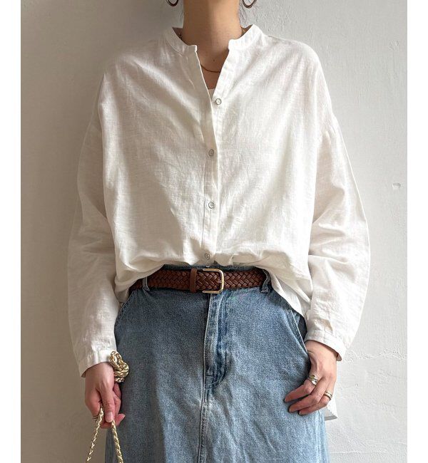 Lbc with Life「リネンコットンバンドカラーシャツ」|シャツ・ブラウス|ホワイト