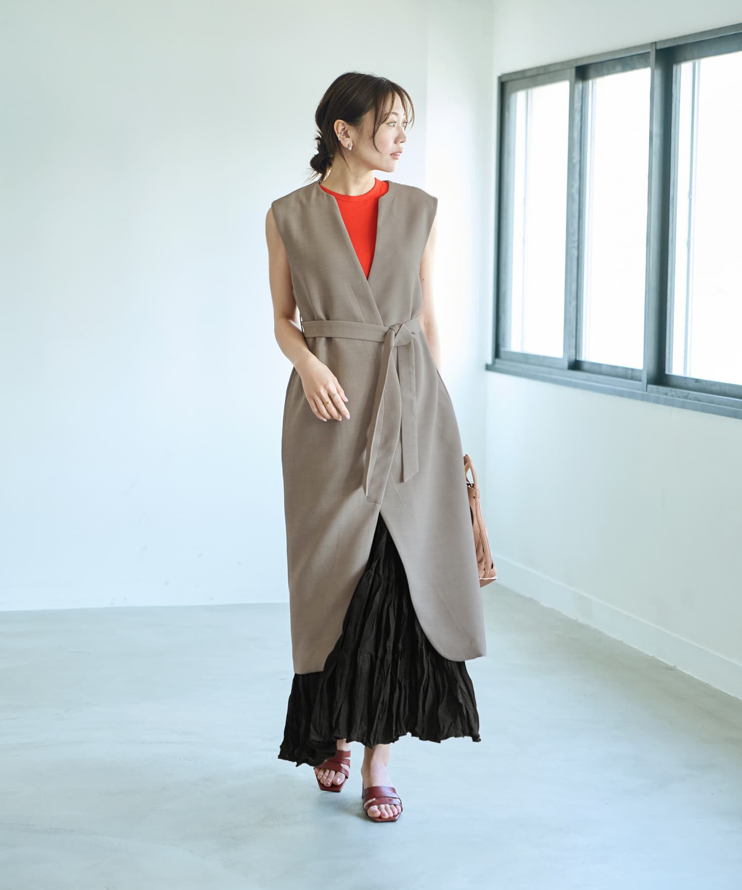 STYLE DELI「94cm丈コットン質感ワッシャーティア―ドスカート」|フレア|