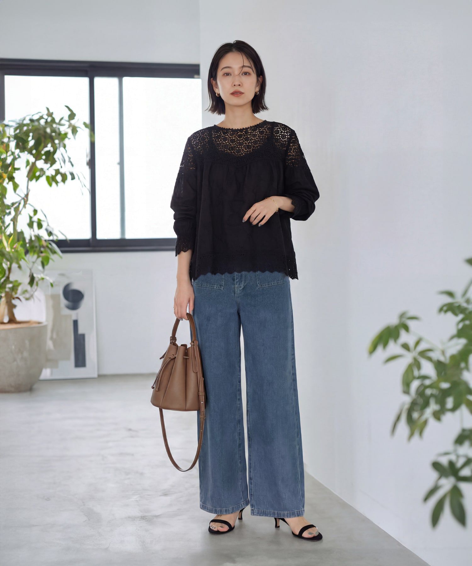 STYLE DELI「上部がレースのギャザーブラウス」|シャツ・ブラウス|