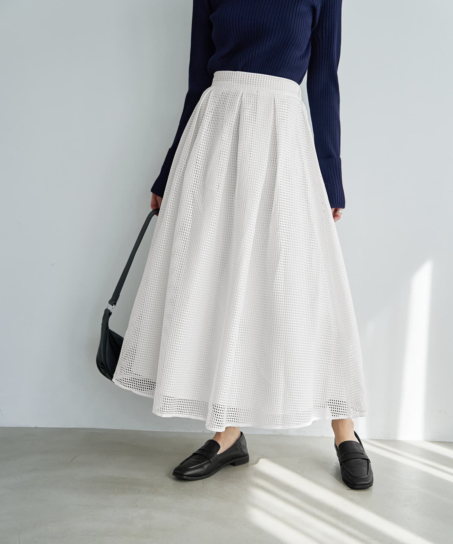 STYLE DELI「【LUXE】メッシュフレアスカート」|スカート|ホワイト