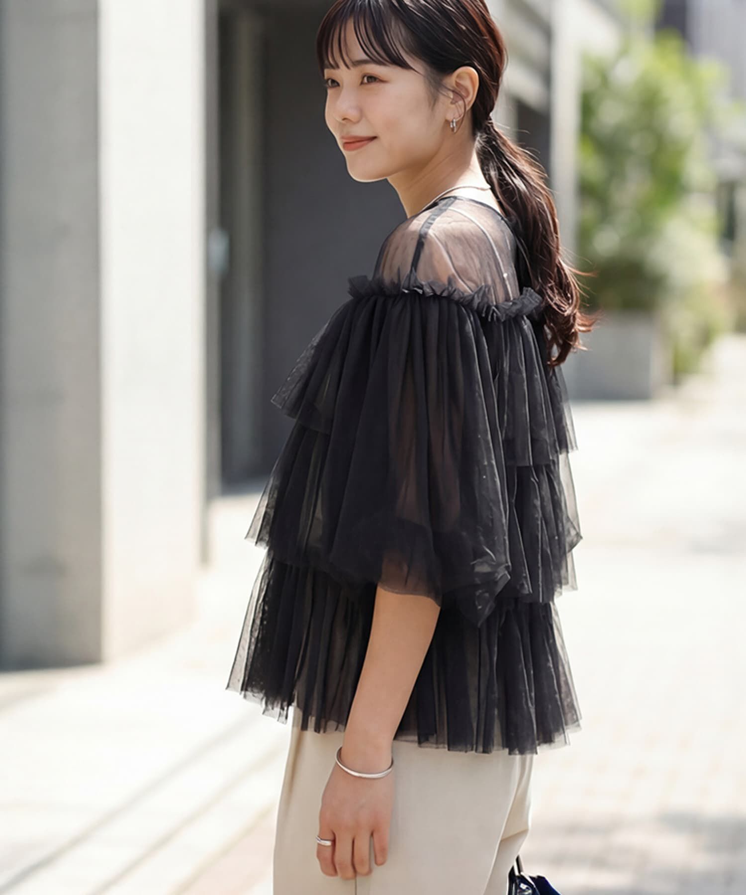 STYLE DELI「【selection】チュールティアードギャザーブラウス」|シャツ・ブラウス|