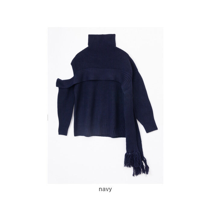 BACKYARD FAMILY「MIND フリンジマフラーニット 通販 ニット セーター リブニット タートルネック ハイネック」|ニット・セーター|