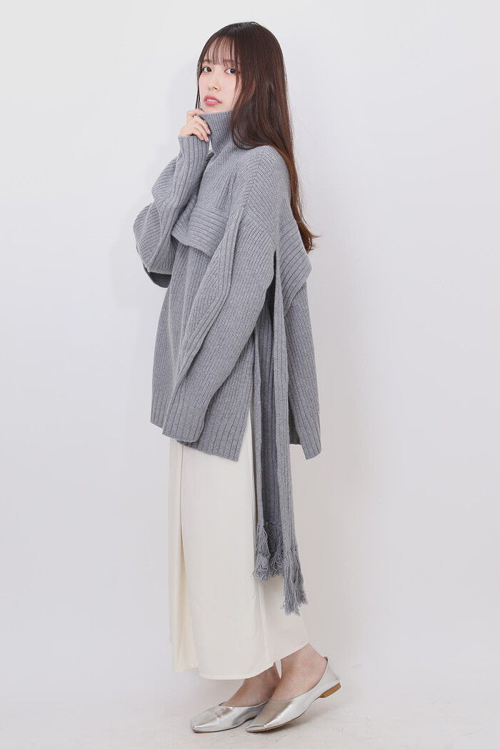 BACKYARD FAMILY「MIND フリンジマフラーニット 通販 ニット セーター リブニット タートルネック ハイネック」|ニット・セーター|