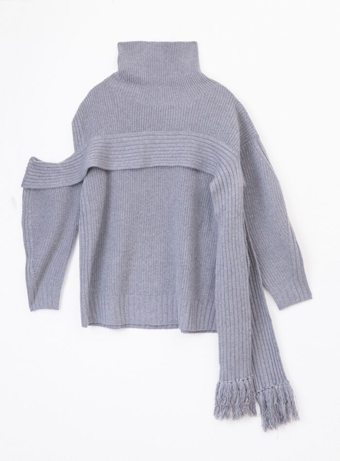 BACKYARD FAMILY「MIND フリンジマフラーニット 通販 ニット セーター リブニット タートルネック ハイネック」|ニット・セーター|