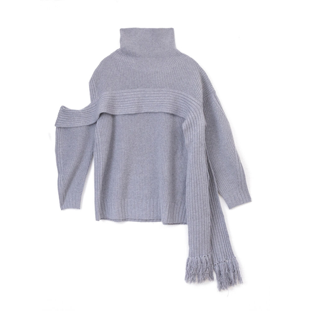 BACKYARD FAMILY「MIND フリンジマフラーニット 通販 ニット セーター リブニット タートルネック ハイネック」|ニット・セーター|グレー1