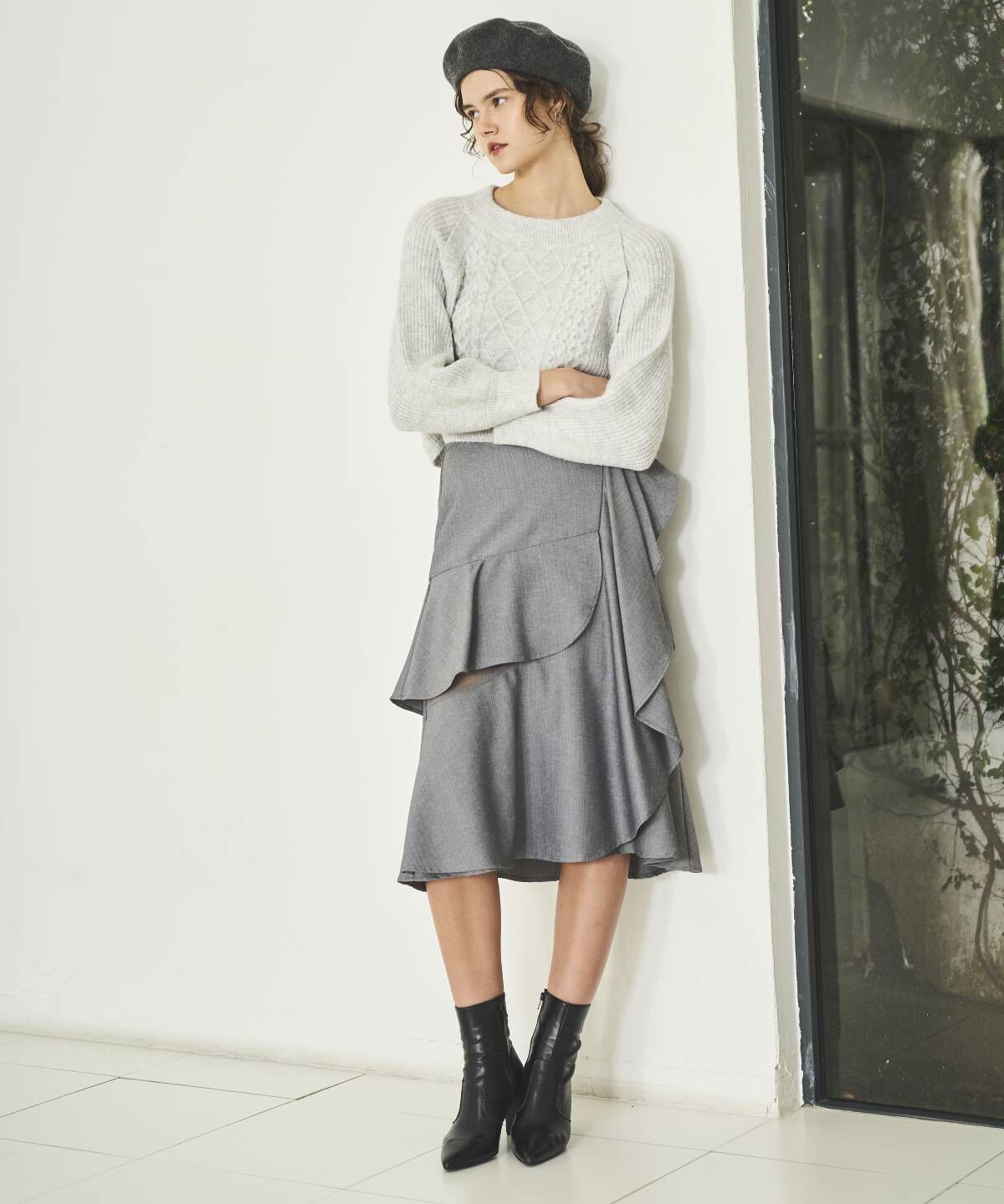 アンドクチュール「ラメケーブルクロップドプルオーバー」|ニット・セーター|