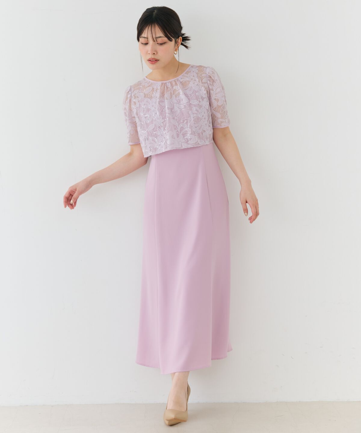 アンドクチュール「2WAYレースケープドレス」|ドレス|ラベンダー