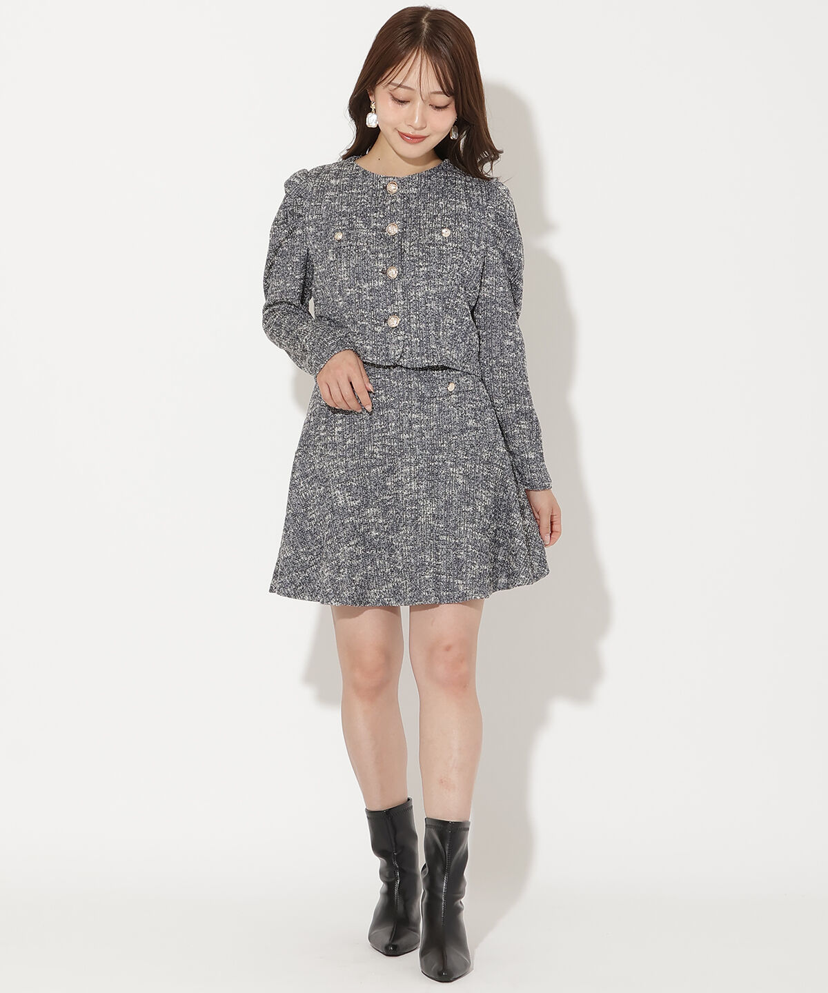 アンドクチュール「カットツイードミニスカート」|台形|