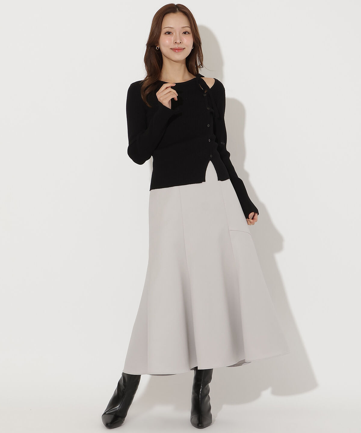 アンドクチュール「アシメリボンスリットプルオーバー」|ニット・セーター|