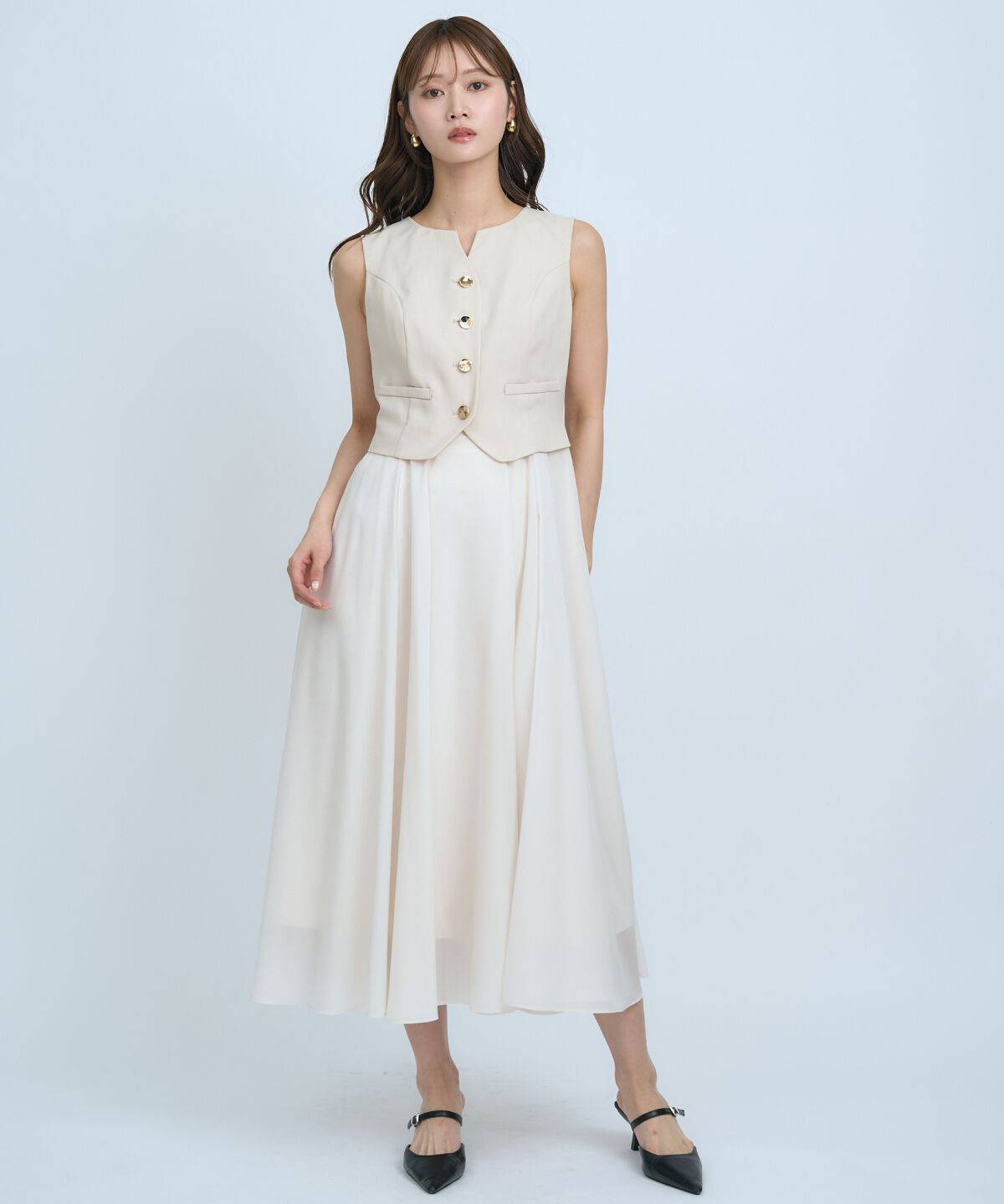 アンドクチュール「ショートジレレイヤードワンピース」|ワンピース|ベージュ