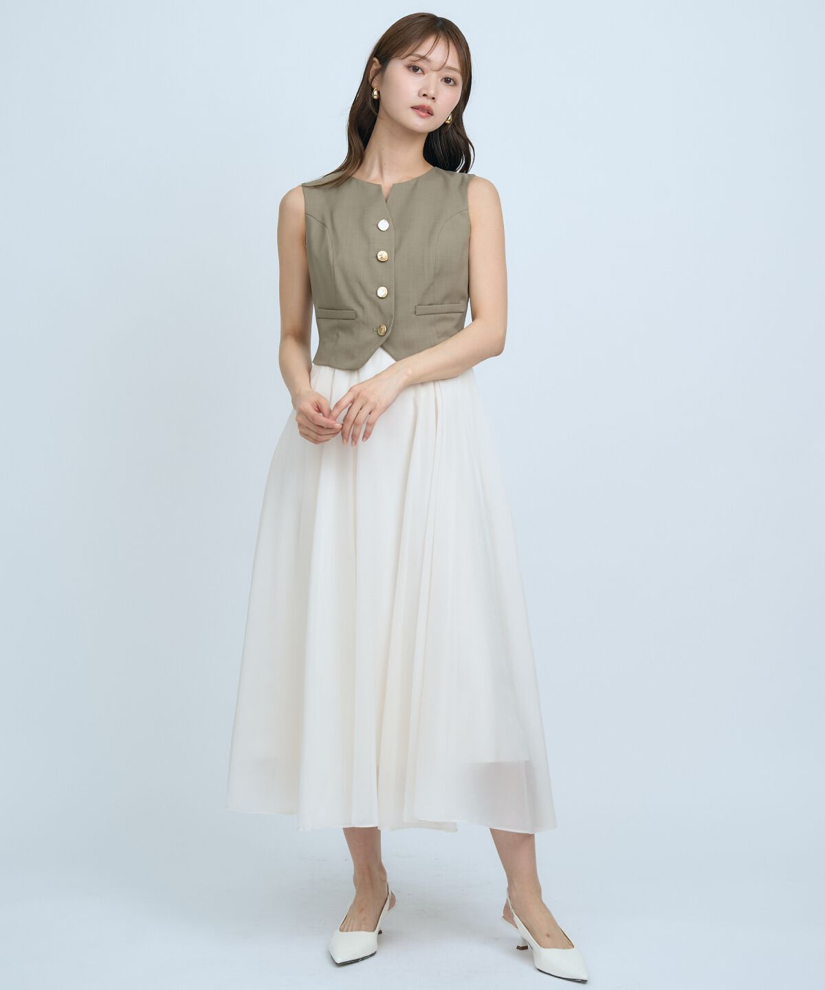 アンドクチュール「ショートジレレイヤードワンピース」|ワンピース|