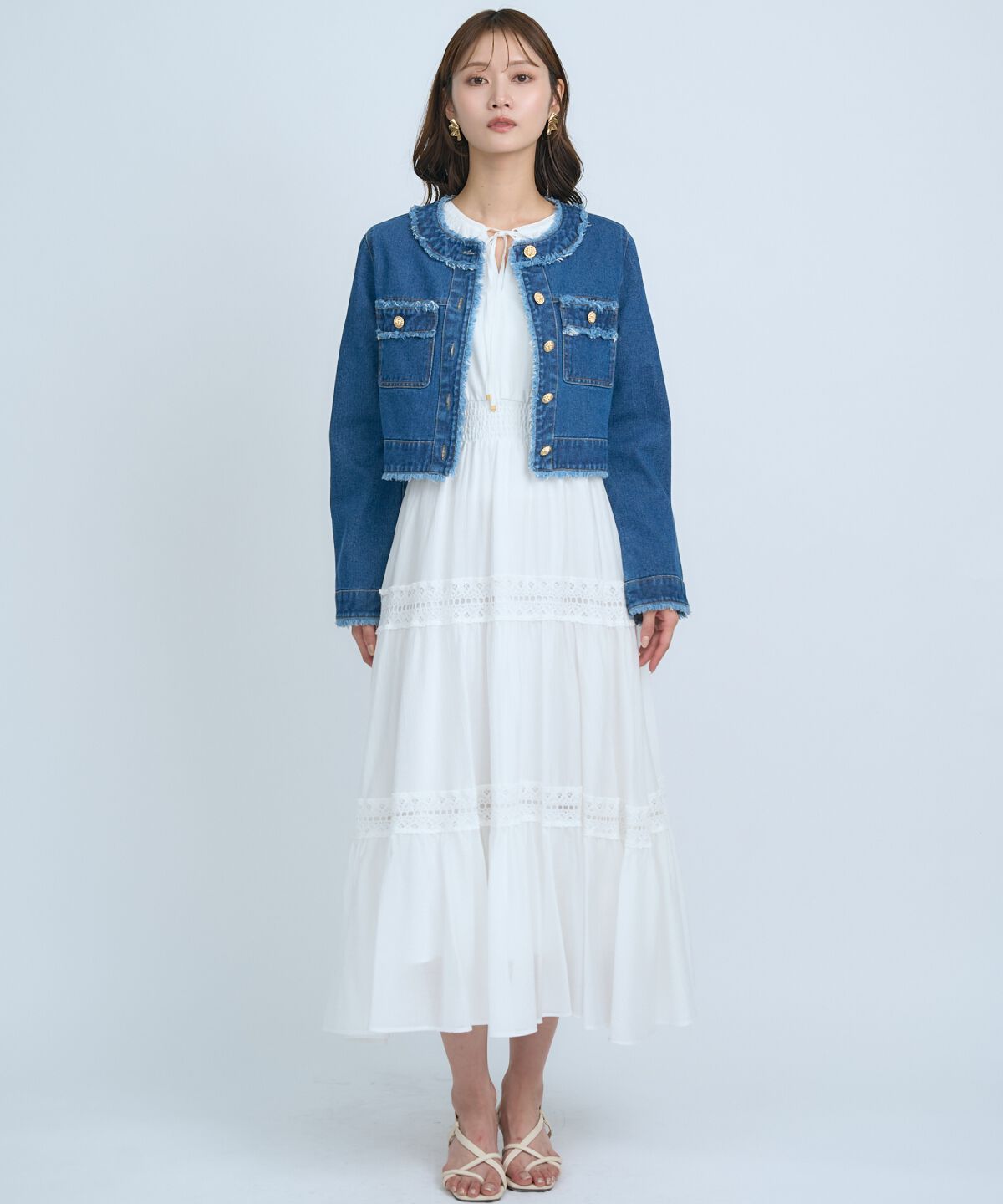 アンドクチュール「フリルスリーブレースティアードワンピース」|ワンピース|