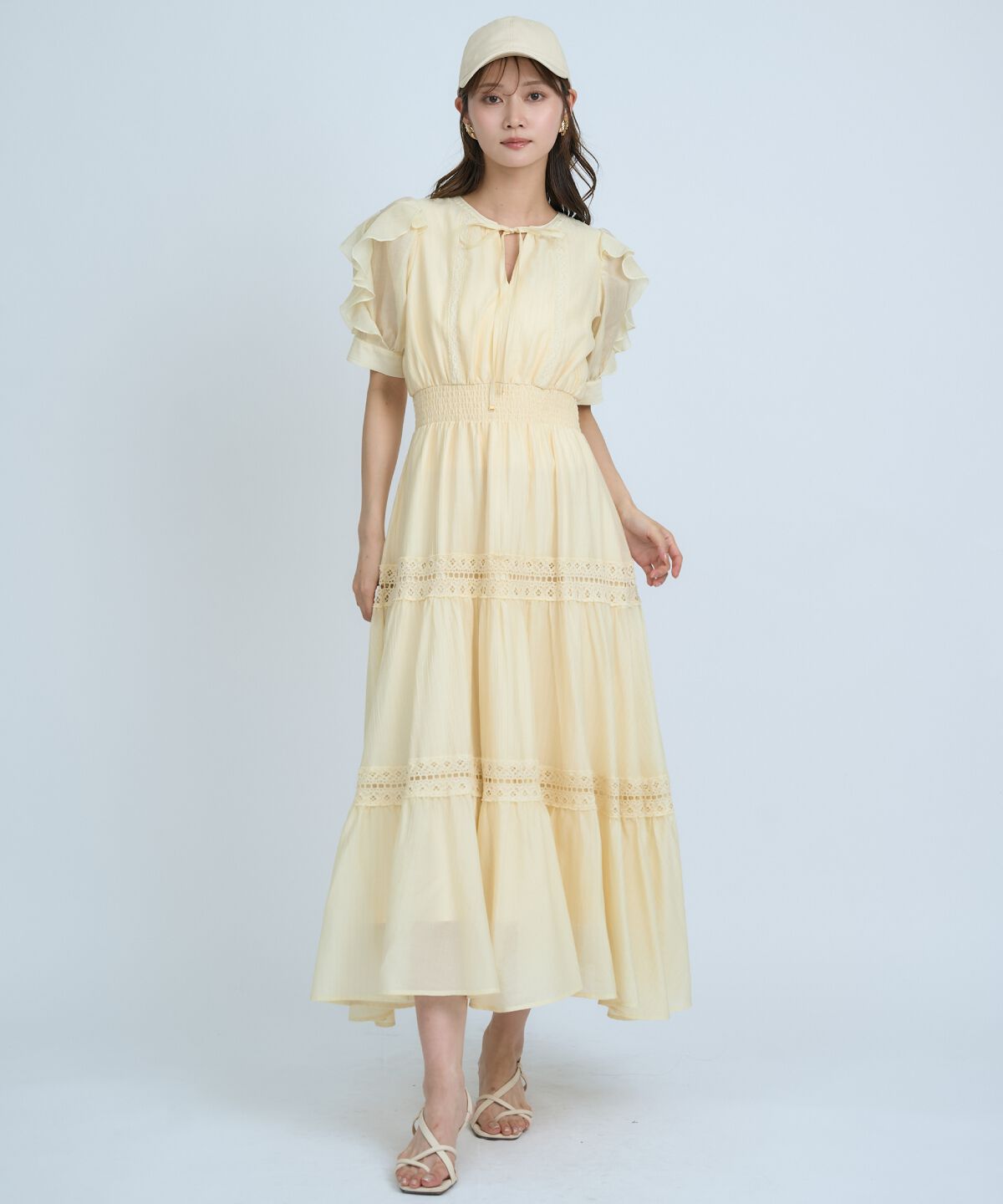 アンドクチュール「フリルスリーブレースティアードワンピース」|ワンピース|