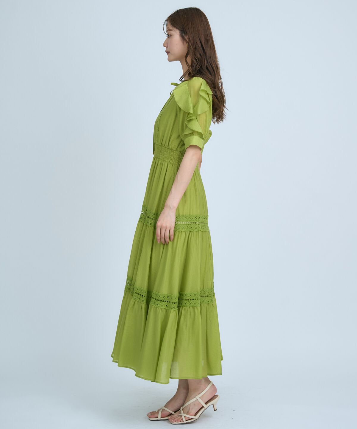 アンドクチュール「フリルスリーブレースティアードワンピース」|ワンピース|