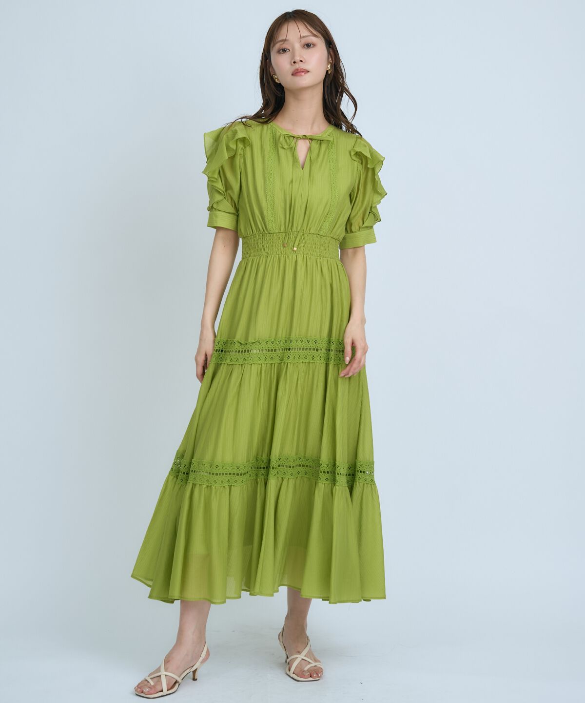 アンドクチュール「フリルスリーブレースティアードワンピース」|ワンピース|