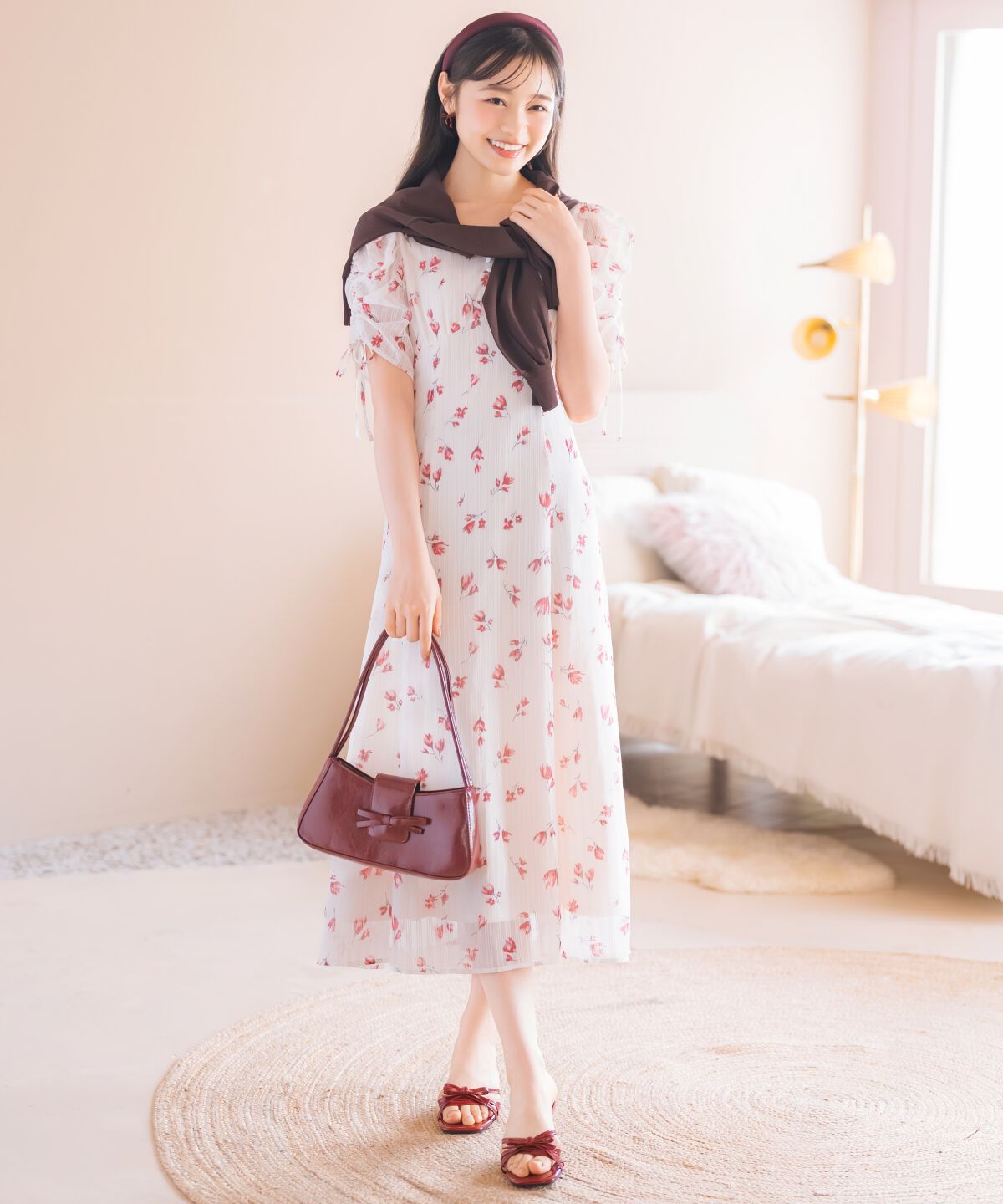 WILLSELECTION「フルールプリントギャザースリーブワンピース」|ワンピース|