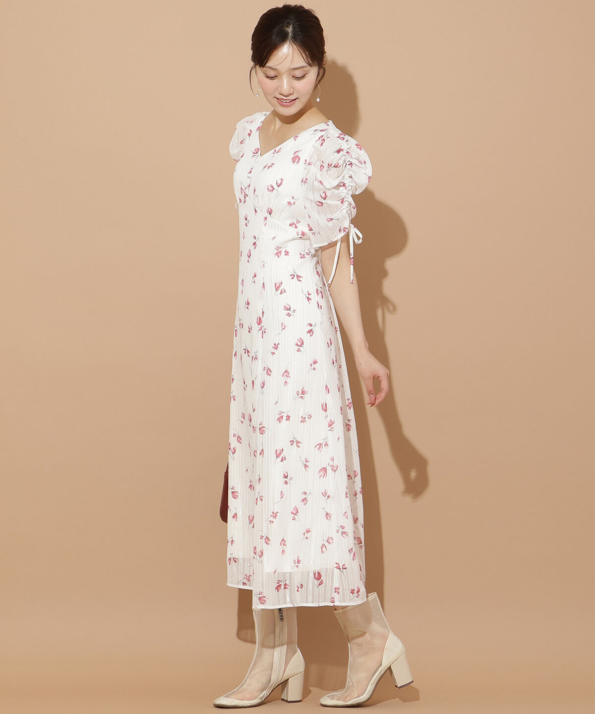 WILLSELECTION「フルールプリントギャザースリーブワンピース」|ワンピース|