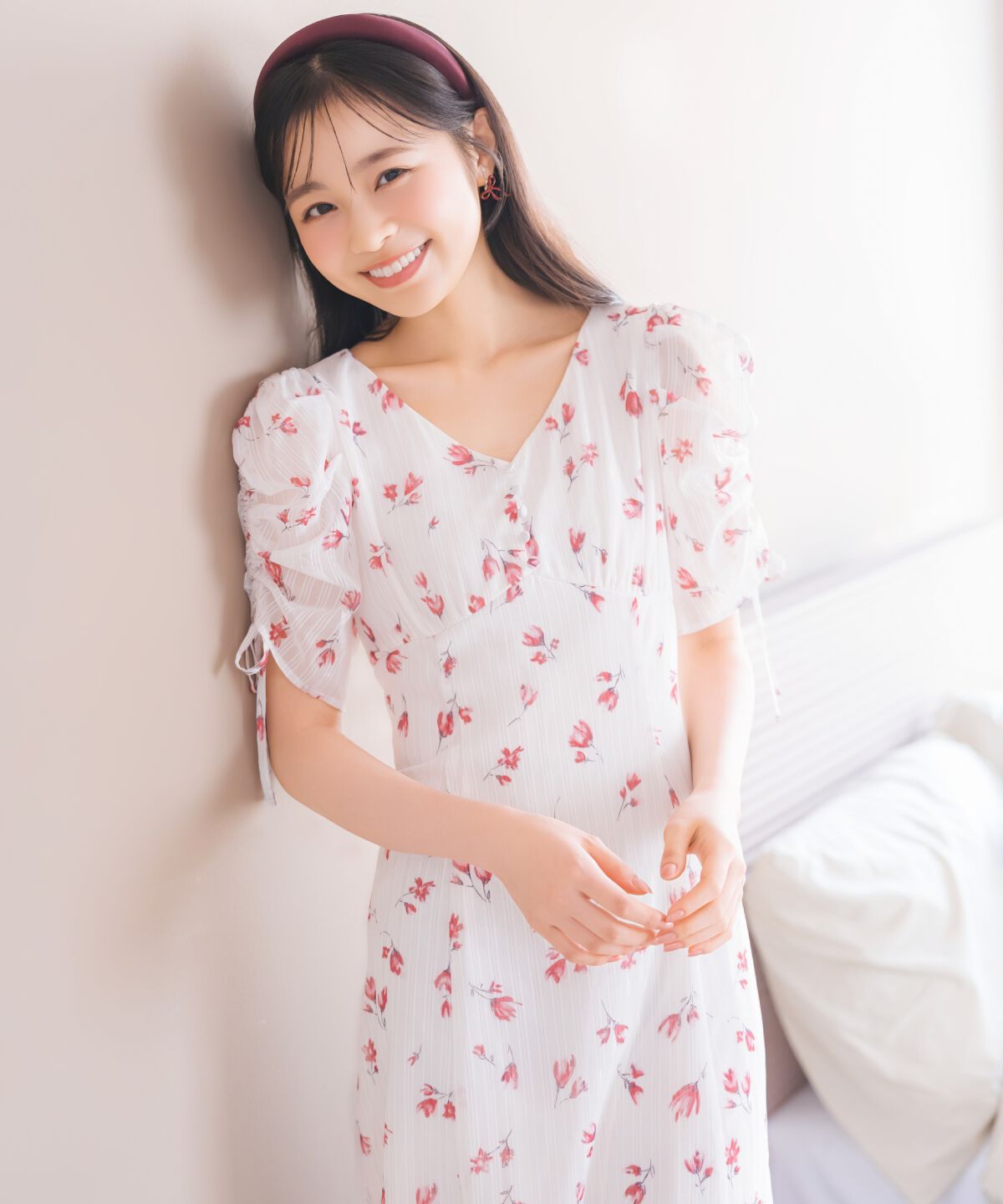 WILLSELECTION「フルールプリントギャザースリーブワンピース」|ワンピース|