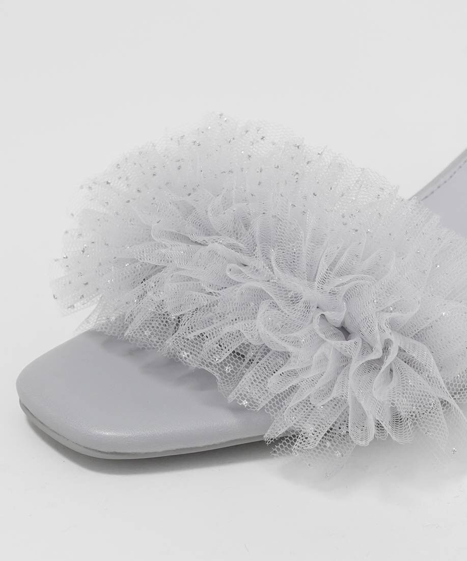  「ラメチュールフリルヒールコンシャスサンダル」|サンダル|