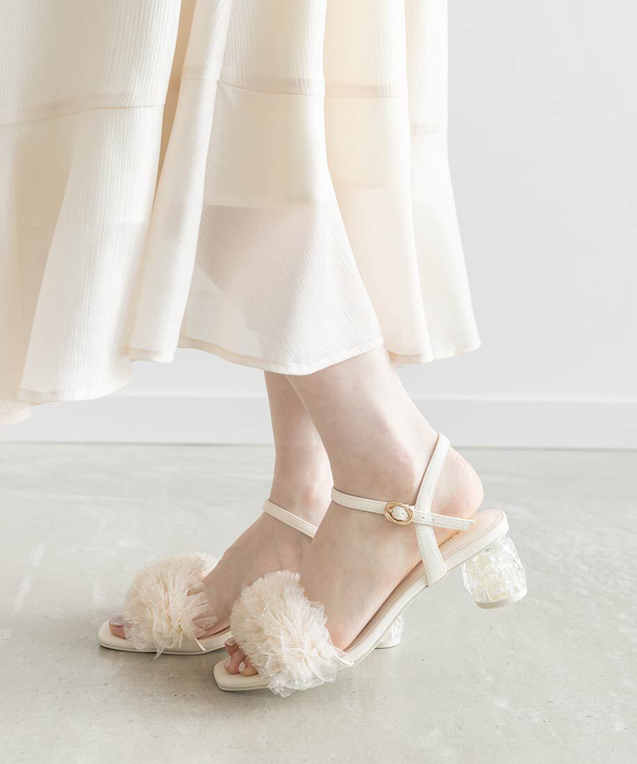  「ラメチュールフリルヒールコンシャスサンダル」|サンダル|